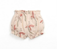 
              Coral Pink Palm Tree Printed Cotton Shorts
            