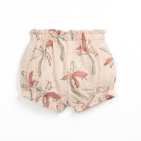 Coral Pink Palm Tree Printed Cotton Shorts