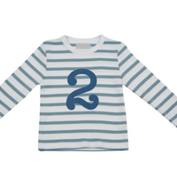 Ocean Blue And White Stripe Number Long Sleeved T-Shirt