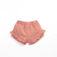 Coral Pink Linen Frill Leg Shorts