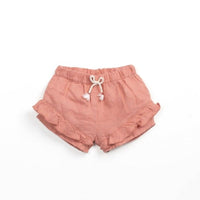 Coral Pink Linen Frill Leg Shorts