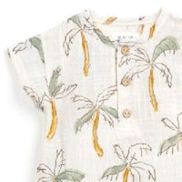 Green Palm Tree Printed Cheesecloth Playsuit