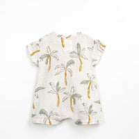 Green Palm Tree Printed Cheesecloth Playsuit