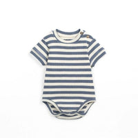 Baby Organic Stripe Denim Blue Ecru Ribbed Body
