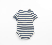
              Baby Organic Stripe Denim Blue Ecru Ribbed Body
            