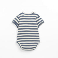 Baby Organic Stripe Denim Blue Ecru Ribbed Body
