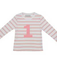 Dusky Pink And White Stripe Number Long Sleeved T-Shirt