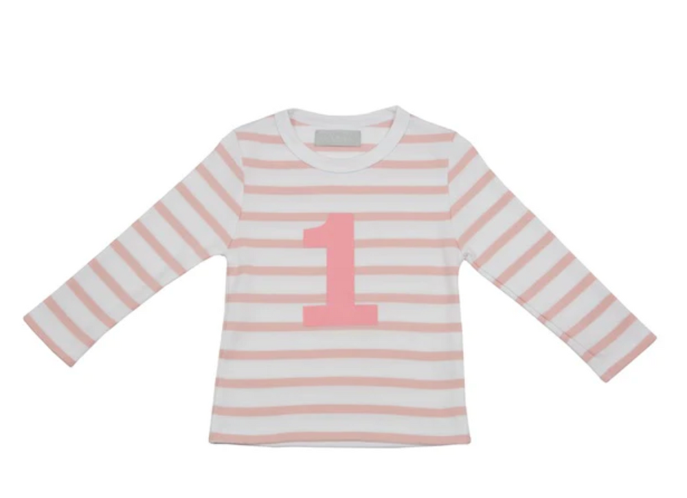 Dusky Pink And White Stripe Number Long Sleeved T-Shirt