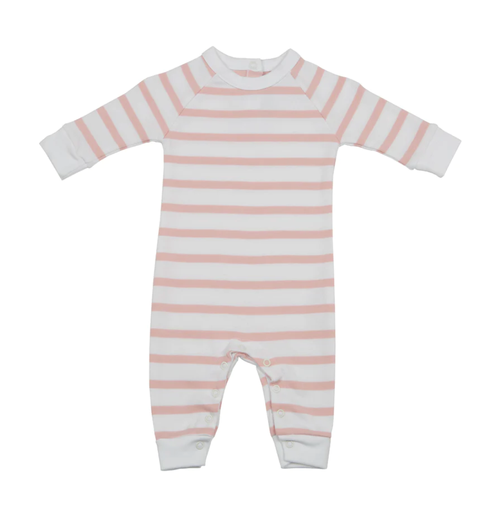 Dusky Pink & White Stripe Babygrow