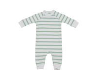 
              Seafoam & White Stripe Babygrow With Matching Knotted Beanie 0-3m
            