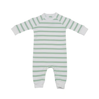 Seafoam & White Stripe Babygrow With Matching Knotted Beanie