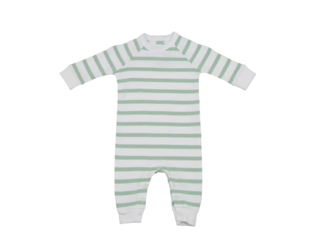 Seafoam & White Stripe Babygrow With Matching Knotted Beanie 0-3m