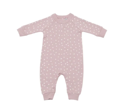 Old Rose And White Dots Babygrow With Matching Knotted Beanie  0-3m
