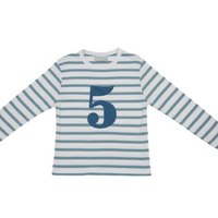 Ocean Blue And White Stripe Number Long Sleeved T-Shirt