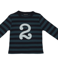 Vintage Blue and Navy Stripe Number Long Sleeved T-Shirt