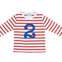 Red And White Stripe Number Long Sleeved T-Shirt 2-3Y